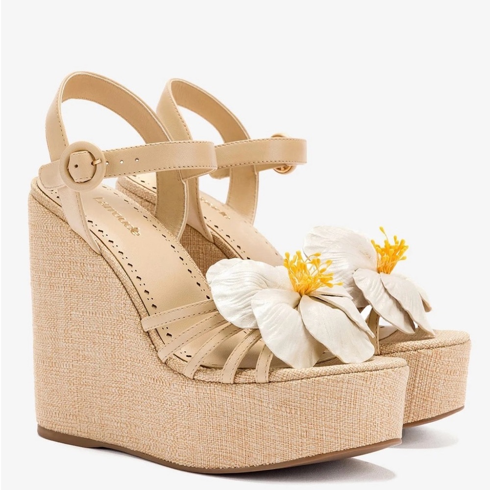 Larroude Magnolia Wedge in Ivory Leather